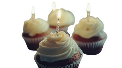 Delightful cupcakes with lit candles ready for celebration