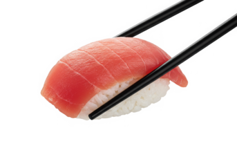 Black chopsticks holding sushi isolated on transparent background