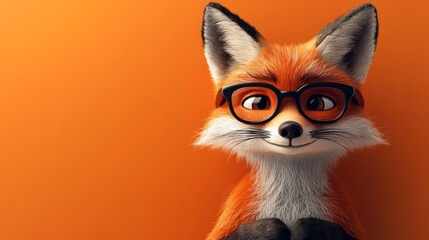 Fototapeta premium A fun cartoon fox with glasses, posing against a single-color background, with ample space for text