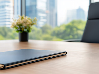 Fototapeta premium Blurred background of a modern office meeting room with a table and chairs for a business concept