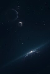 Obraz premium Minimalistic illustration of space with planets as circles and stars as dots, on a dark background