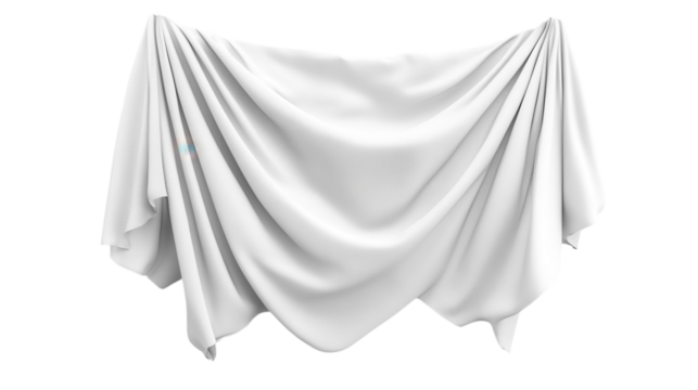 Draped white fabric displays elegant folds and texture in a minimalist setting