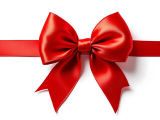 Glossy red satin bow with matching ribbon isolated on white background
