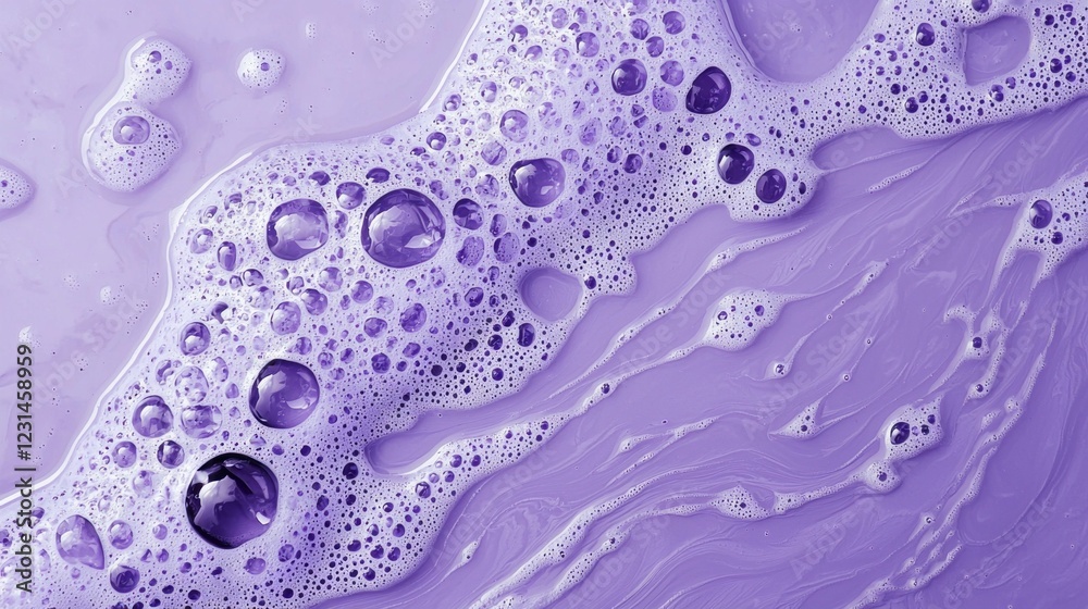 Poster Soft lavender foam and glistening bubbles merge seamlessly, forming an enchanting pattern that captivates the senses. The rich hues and delicate textures invite exploration and imagination