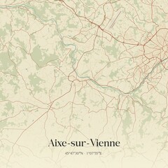 Retro map of Aixe-sur-Vienne, Nouvelle-Aquitaine, France. Vintage street map.