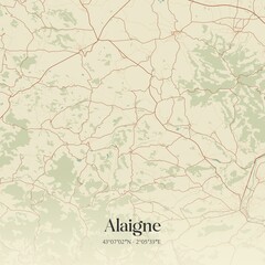 Retro map of Alaigne, Occitanie, France. Vintage street map.