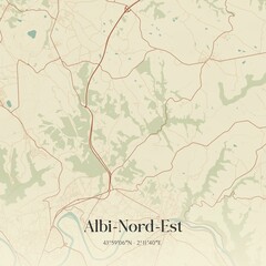 Retro map of Albi-Nord-Est, Occitanie, France. Vintage street map.