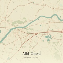 Retro map of Albi-Ouest, Occitanie, France. Vintage street map.