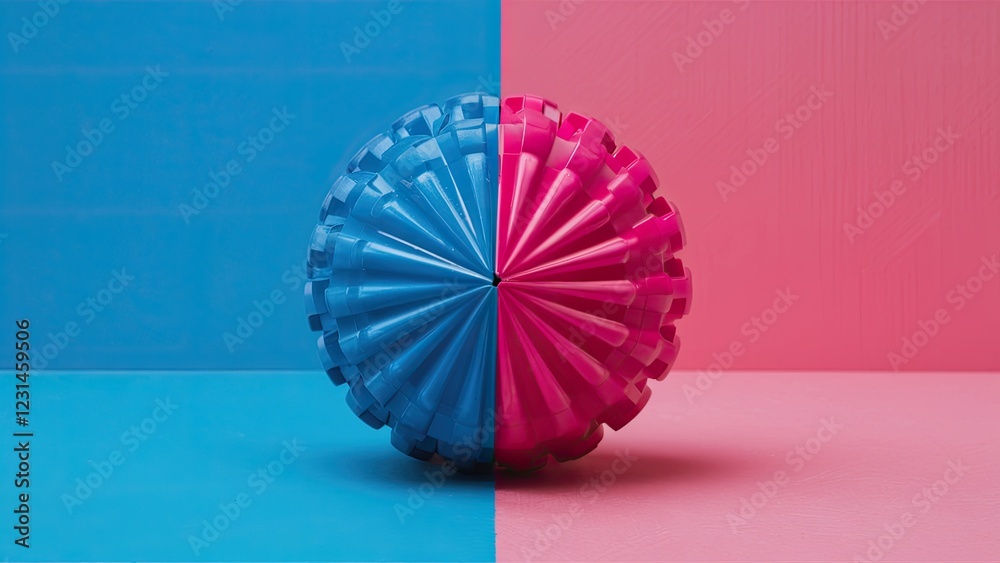 Aufkleber vibrant blue and pink half toy ball positioned centrally against contrasting background in equal hal