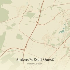 Retro map of Amiens 7e (Sud-Ouest), Hauts-de-France, France. Vintage street map.