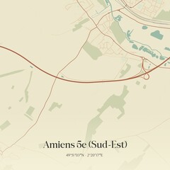 Retro map of Amiens 5e (Sud-Est), Hauts-de-France, France. Vintage street map.