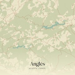 Retro map of Angl�s, Occitanie, France. Vintage street map.