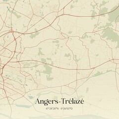 Retro map of Angers-Tr�laz�, Pays de la Loire, France. Vintage street map.