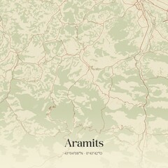 Fototapeta premium Retro map of Aramits, Nouvelle-Aquitaine, France. Vintage street map.
