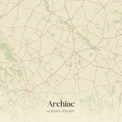 Obraz premium Retro map of Archiac, Nouvelle-Aquitaine, France. Vintage street map.