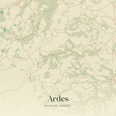 Retro map of Ardes, Auvergne-Rh�ne-Alpes, France. Vintage street map.