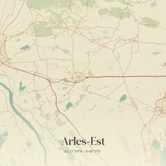Retro map of Arles-Est, Provence-Alpes-C�te d'Azur, France. Vintage street map.