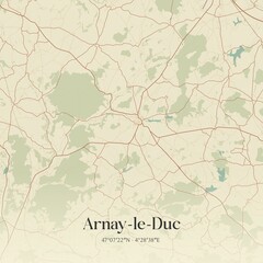 Retro map of Arnay-le-Duc, Bourgogne-Franche-Comt�, France. Vintage street map.