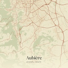 Retro map of Aubi�re, Auvergne-Rh�ne-Alpes, France. Vintage street map.