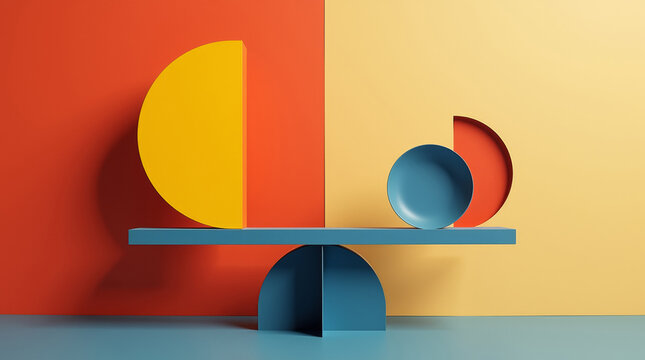 Bright abstract background with colorful balancing geometric objects