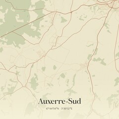 Retro map of Auxerre-Sud, Bourgogne-Franche-Comt�, France. Vintage street map.