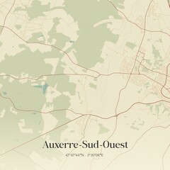Retro map of Auxerre-Sud-Ouest, Bourgogne-Franche-Comt�, France. Vintage street map.
