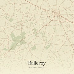 Retro map of Balleroy, Normandie, France. Vintage street map.