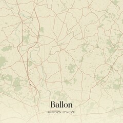 Retro map of Ballon, Pays de la Loire, France. Vintage street map.