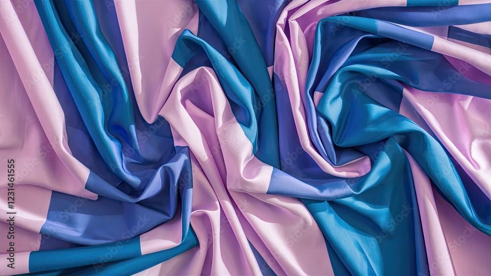 Fototapete colorful satin fabric texture with blue and lilac folds wrinkled together creating a smooth, glossy 