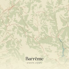 Retro map of Barr�me, Provence-Alpes-C�te d'Azur, France. Vintage street map.