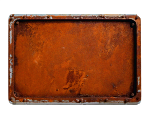 A vintage blank sign made of rusted metal, isolated on a white or translucent background .png