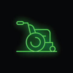 Green neon sign showing a wheelchair icon on a dark background