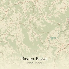 Retro map of Bas-en-Basset, Auvergne-Rh�ne-Alpes, France. Vintage street map.