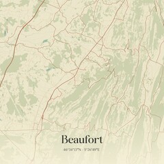 Retro map of Beaufort, Bourgogne-Franche-Comt�, France. Vintage street map.
