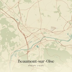 Retro map of Beaumont-sur-Oise, �le-de-France, France. Vintage street map.