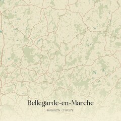 Fototapeta premium Retro map of Bellegarde-en-Marche, Nouvelle-Aquitaine, France. Vintage street map.