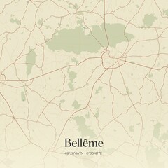 Obraz premium Retro map of Bell�me, Normandie, France. Vintage street map.