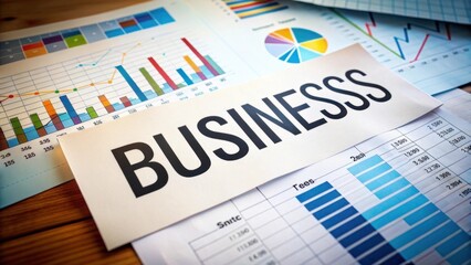 A collection of business documents, including charts and data sheets, with a prominent "BUSINESS" label in focus.