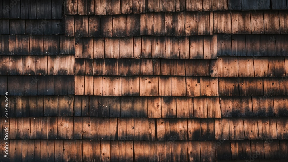 Fototapete aged wooden wall texture showcasing warm browns and deep blacks with uneven planks arranged in a sta