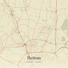 Retro map of Betton, Bretagne, France. Vintage street map.