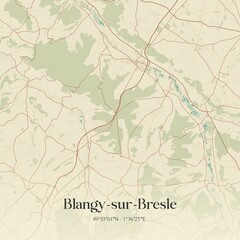 Retro map of Blangy-sur-Bresle, Normandie, France. Vintage street map.