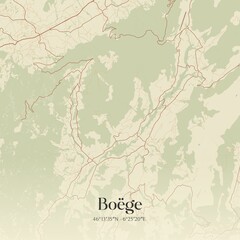 Retro map of Bo�ge, Auvergne-Rh�ne-Alpes, France. Vintage street map.