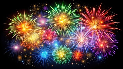 A vibrant display of colorful fireworks lighting up the night sky, creating a festive and celebratory atmosphere.