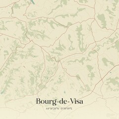 Retro map of Bourg-de-Visa, Occitanie, France. Vintage street map.