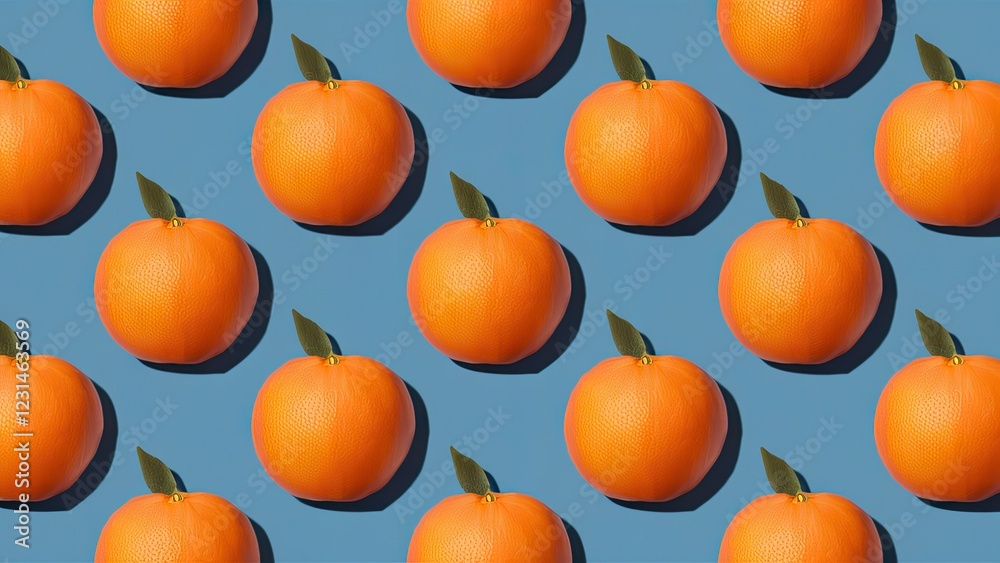 Aufkleber fresh tangerines arranged in a grid against a soft blue background with vibrant orange colors and gr