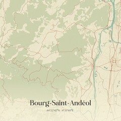 Fototapeta premium Retro map of Bourg-Saint-And�ol, Auvergne-Rh�ne-Alpes, France. Vintage street map.