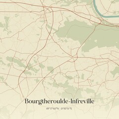 Retro map of Bourgtheroulde-Infreville, Normandie, France. Vintage street map.