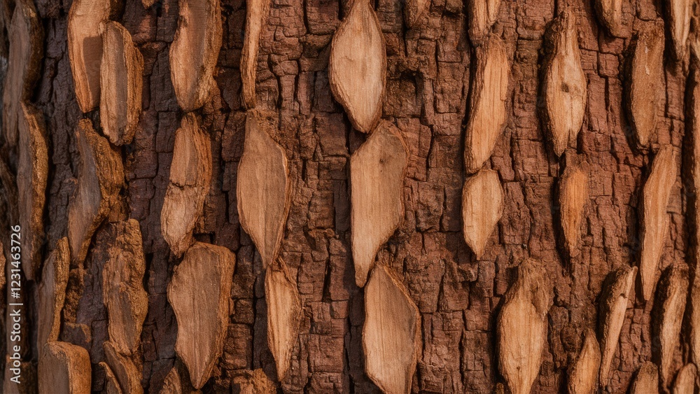 Aufkleber tamarind tree bark texture showcasing rich brown tones with elongated light patches arranged in a ve