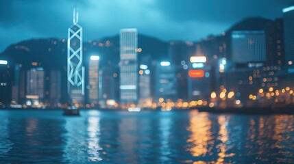 Blurred City Lights Reflecting On Dark Water At Night