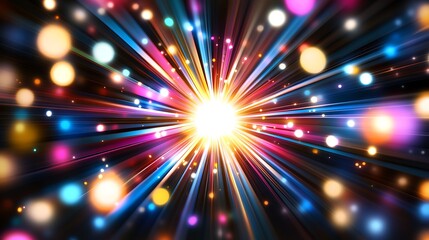 Light burst with colorful dots background for presentation